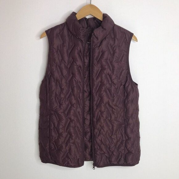 Tangerine Womens Puffer Vest Maroon Full Zip Packable Pockets Active Wear Medium - Picture 5 of 12